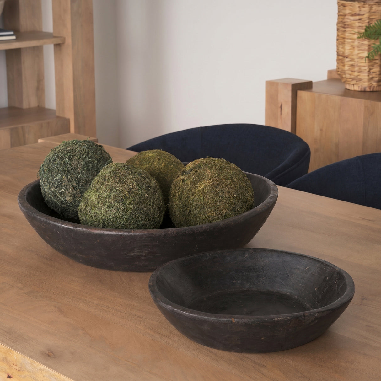 Nikita Set of 2 Large Black-Brown Reclaimed Wood Bowls from Mercana - Luna Furniture