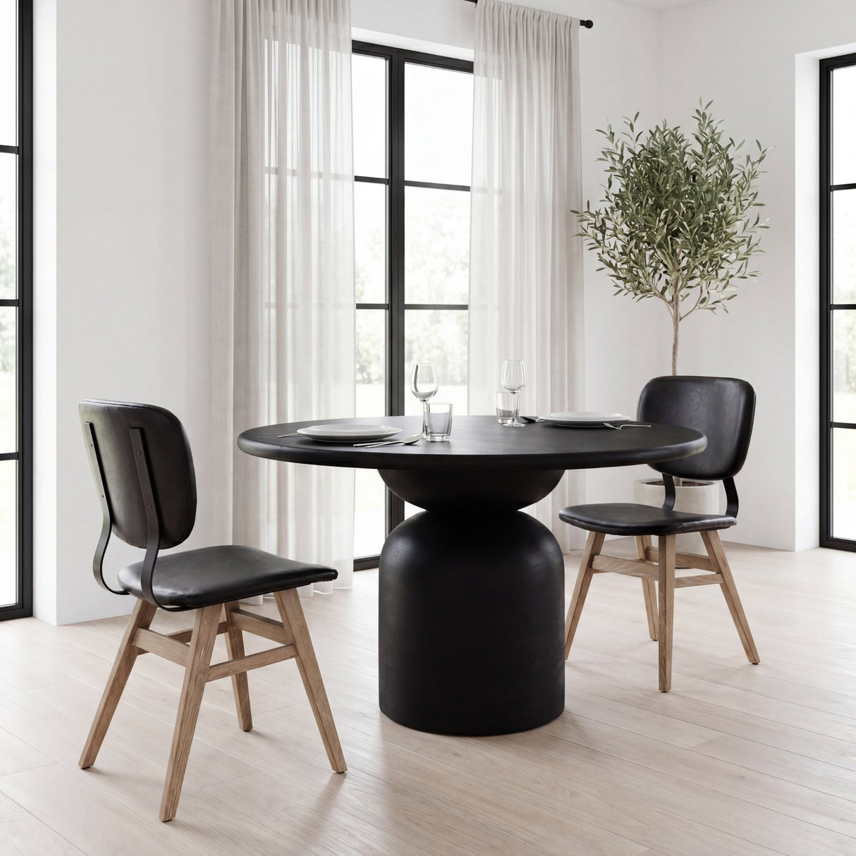 Haden I Black Faux-Leather Wrap Brown Solid Wood and Iron Base Dining Chair, Set of 2 from Mercana - Luna Furniture