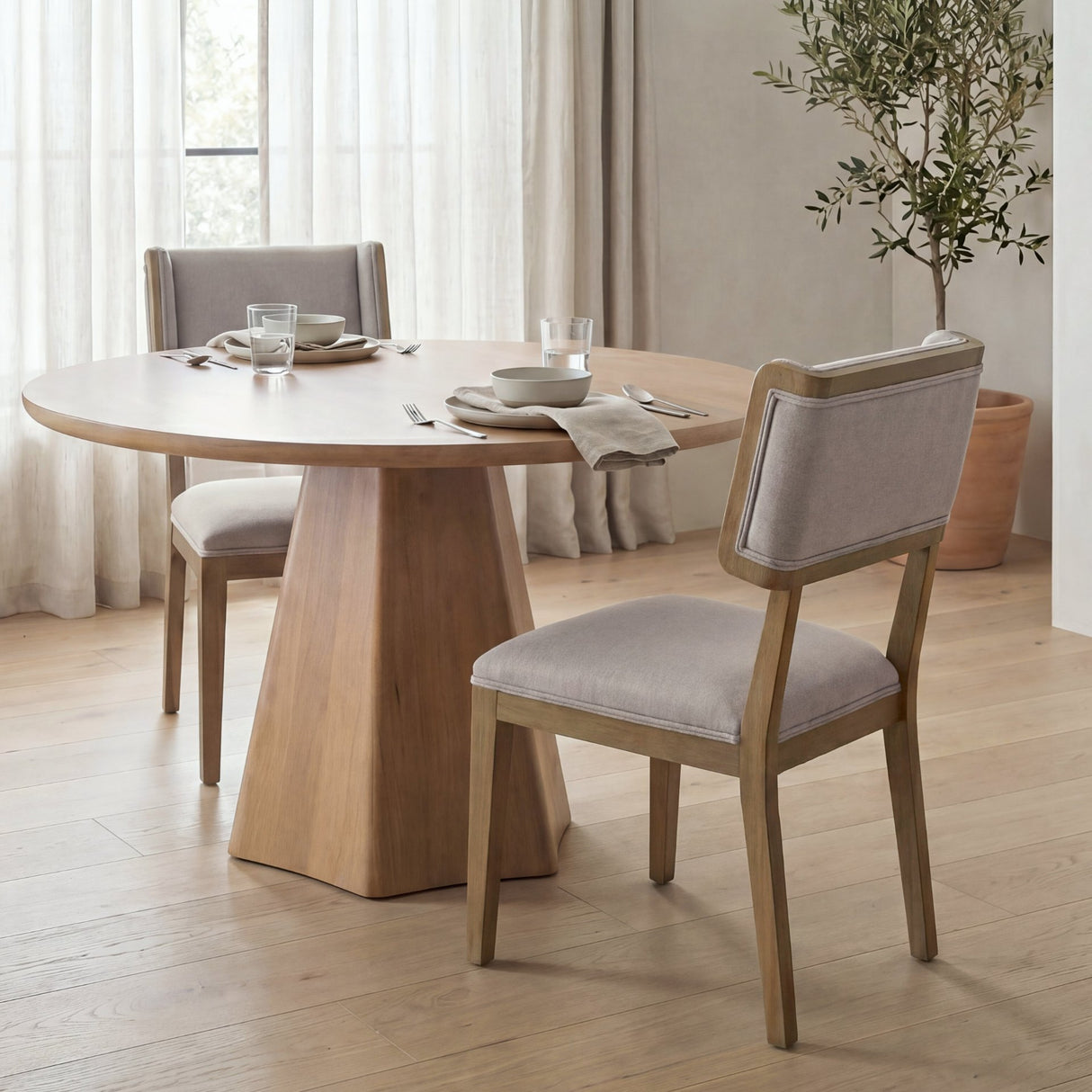 Tenton I Grey Fabric Wrap Brown Wooden Base Dining Chair, Set of 2 from Mercana - Luna Furniture