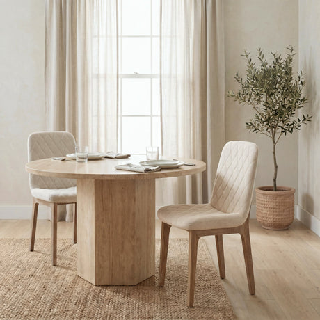 David Diamond Tuffed Cream Fabric Wrap Brown Wood Base Dining Chair, Set of 2 from Mercana - Luna Furniture