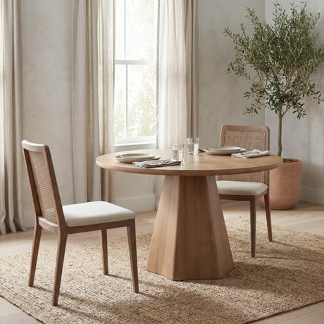 Clara Light Brown Wood W/ Cream Fabric Seat and Cane Back Armless Dining Chair, Set of 2 from Mercana - Luna Furniture
