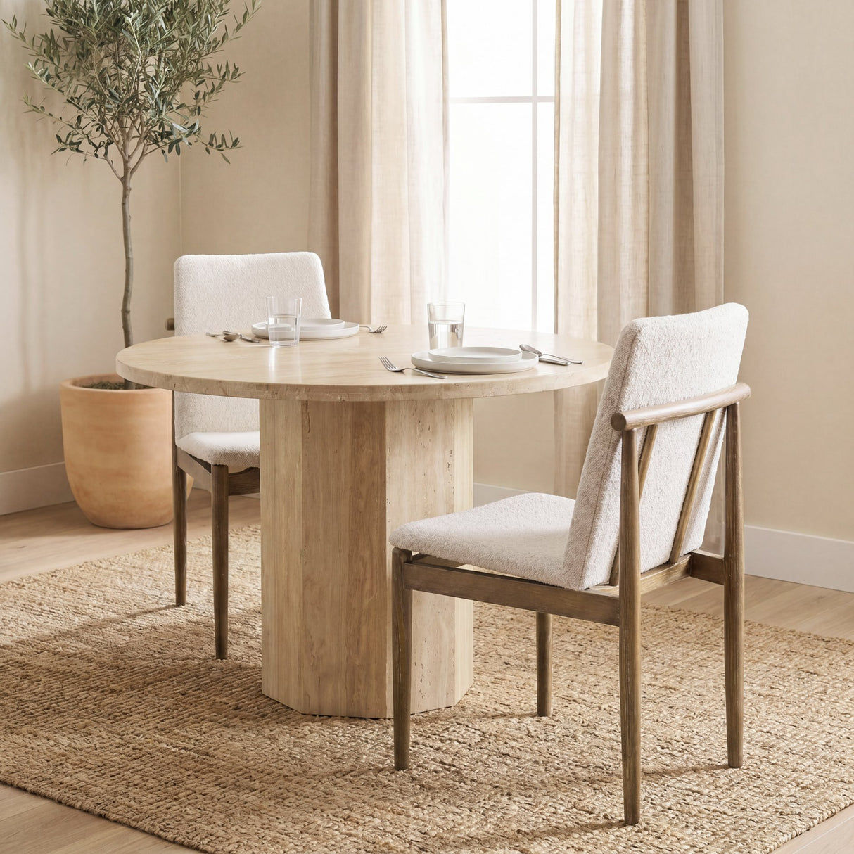Cavett Cream Boucle Upholstered Seat W/Light Brown Wood Frame Dining Chair, Set of 2 from Mercana - Luna Furniture