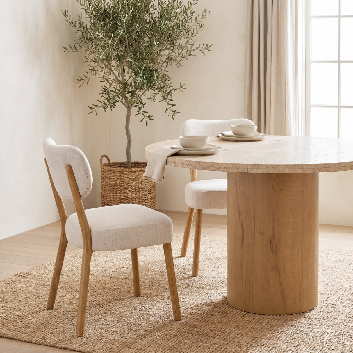 Owen Dining Chair W/ Medium Brown Wood and Beige Fabric, Set of 2 from Mercana - Luna Furniture