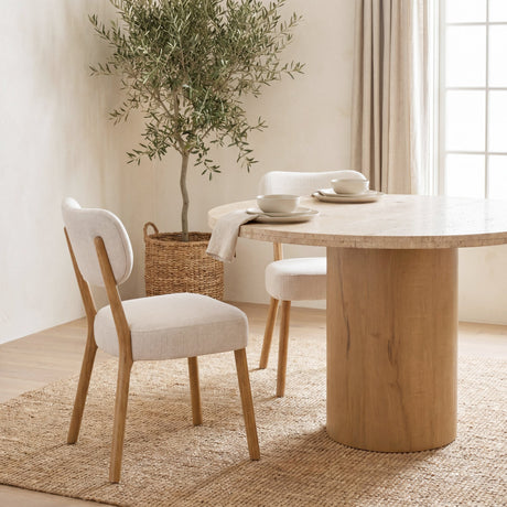 Owen Dining Chair W/ Medium Brown Wood and Beige Fabric, Set of 2 from Mercana - Luna Furniture
