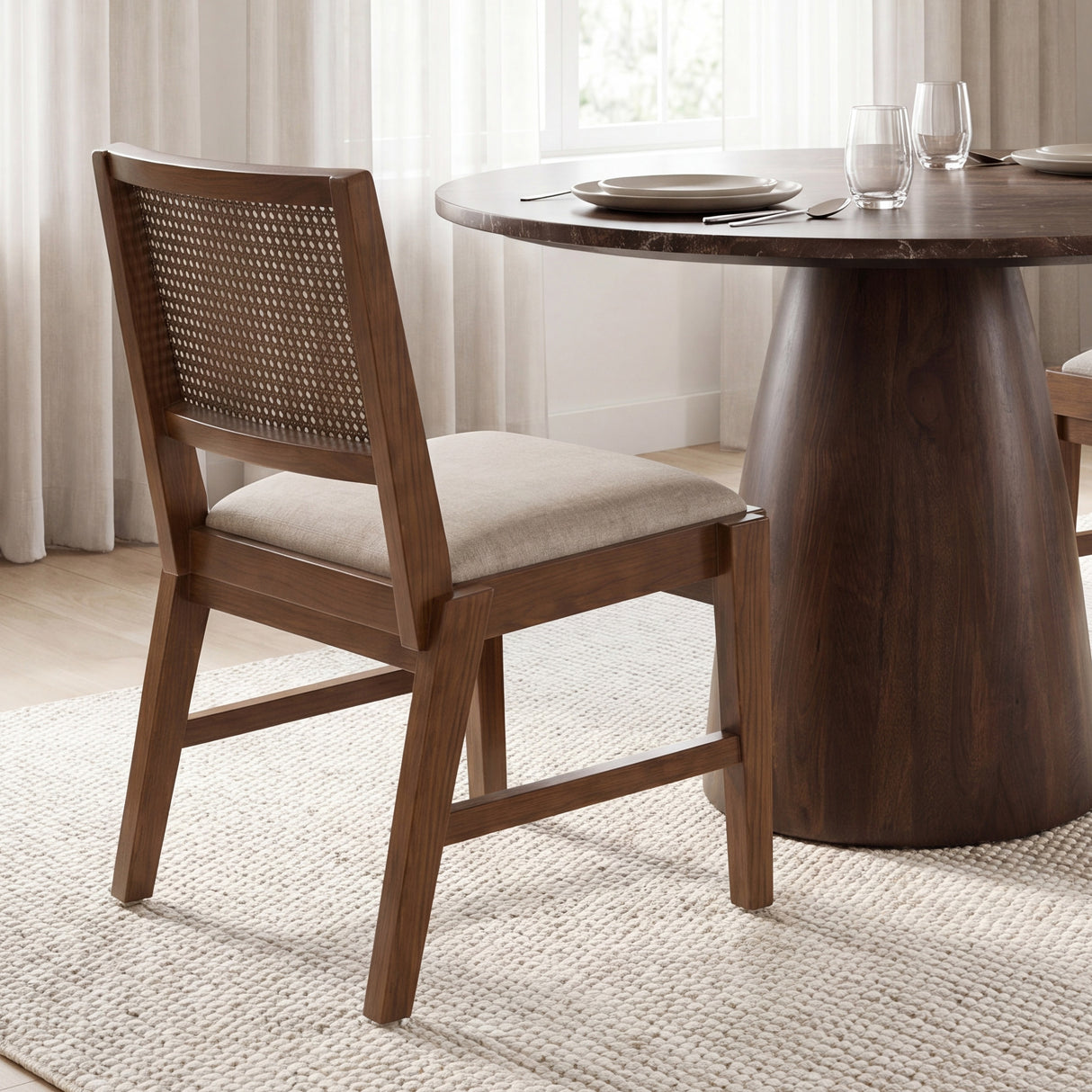 Reid Framed Brown Cane Cream Fabric Dining Chair, Set of 2 from Mercana - Luna Furniture