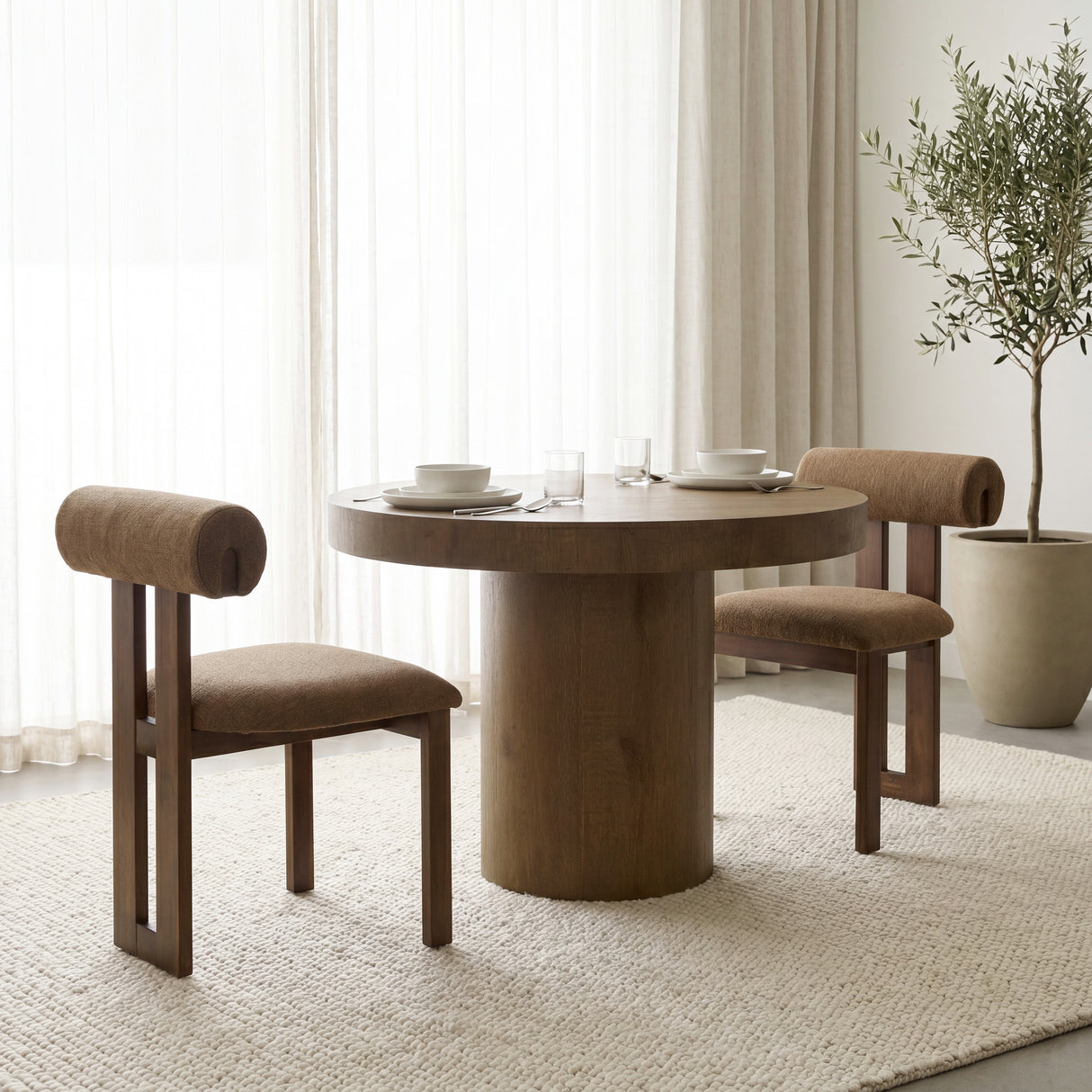 Tribeca Curve Open Back Mocha Fabric Tripod Frame Dining Chair, Set of 2 from Mercana - Luna Furniture