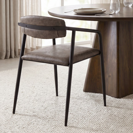 Langston Brown Faux-Leather Seat Black Iron Frame Dining Chair, Set of 2 from Mercana - Luna Furniture