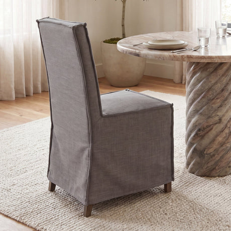 Elbert I Grey Fabric Slip-Cover Brown Wooden Base Dining Chair, Set of 2 from Mercana - Luna Furniture
