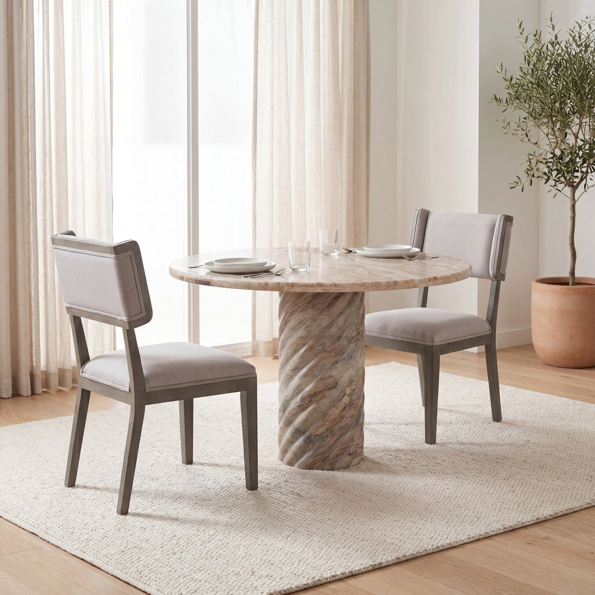Tenton II Grey Fabric Seat Brown Wood Frame Dining Chair, Set of 2 from Mercana - Luna Furniture