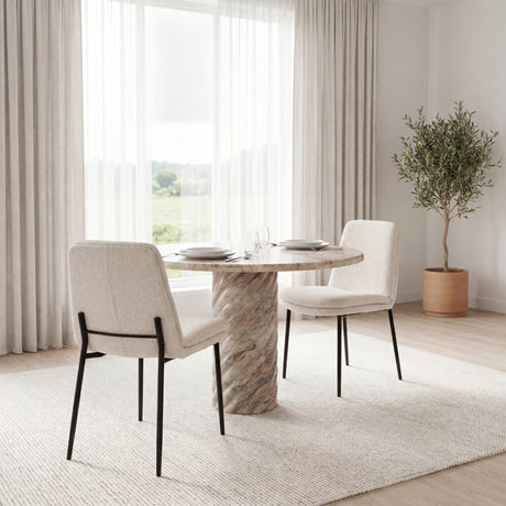 Eve Dining Chair w/ Cream Boucle Fabric & Matte Black Metal, Set of 2 from Mercana - Luna Furniture