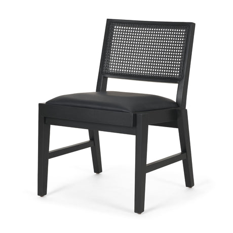Reid Framed Black Cane Black Leather Dining Chair from Mercana - Luna Furniture