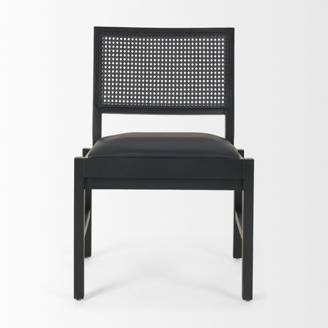 Reid Framed Black Cane Black Leather Dining Chair from Mercana - Luna Furniture
