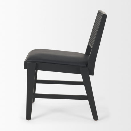 Reid Framed Black Cane Black Leather Dining Chair from Mercana - Luna Furniture