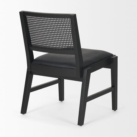 Reid Framed Black Cane Black Leather Dining Chair from Mercana - Luna Furniture