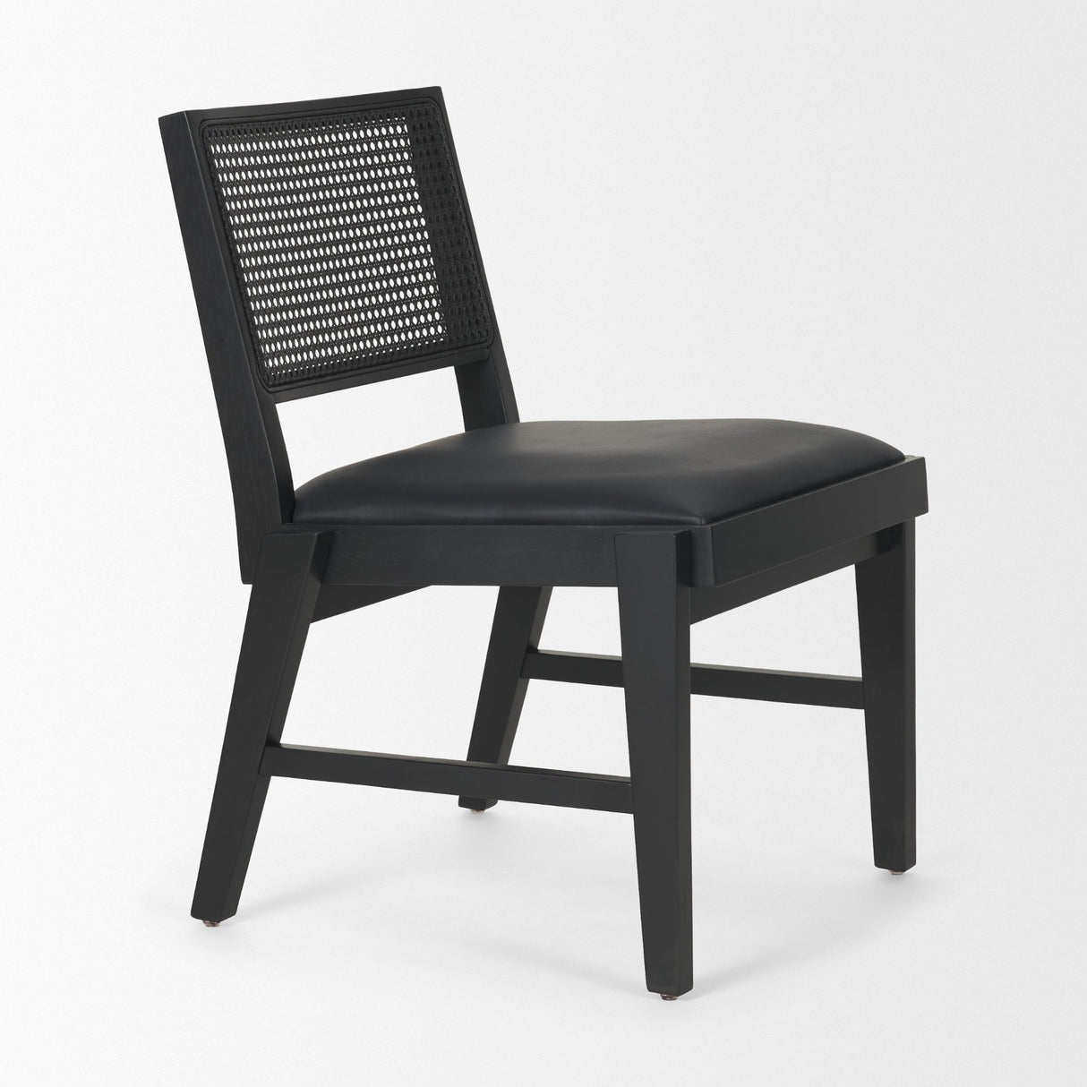 Reid Framed Black Cane Black Leather Dining Chair from Mercana - Luna Furniture