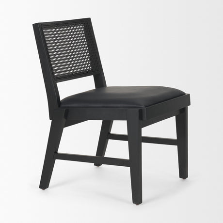 Reid Framed Black Cane Black Leather Dining Chair from Mercana - Luna Furniture
