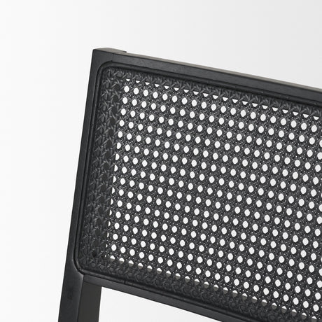 Reid Framed Black Cane Black Leather Dining Chair from Mercana - Luna Furniture
