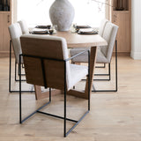 Stamford Beige Upholstered Seat w/ Wood Back, Black Metal Frame Dining Chair w/ Arms