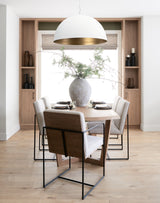 Stamford Beige Upholstered Seat w/ Wood Back, Black Metal Frame Dining Chair w/ Arms