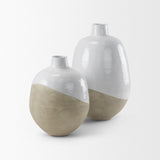 Amos 18.5L x 18.5W x 24.4H White and Dark Beige Color Blocked Ceramic Floor Vase