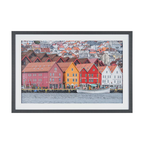 Waterfront in Bergen, Norway by Richard Silver Textured Framed Photo Print Matted under Glass from Mercana - Luna Furniture