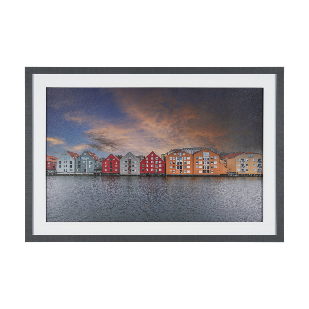 Waterfront of Alesund, Norway by Richard Silver Textured Framed Photo Print Matted under Glass from Mercana - Luna Furniture