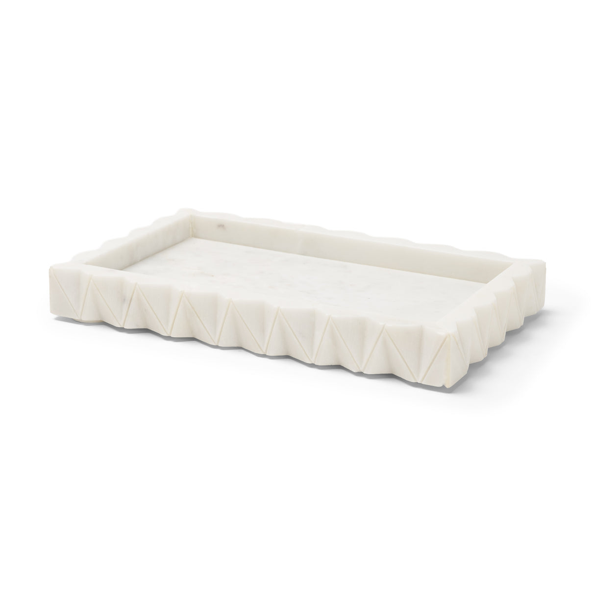 Camellia Rectangular White Marble Scalloped Tray from Mercana - Luna Furniture