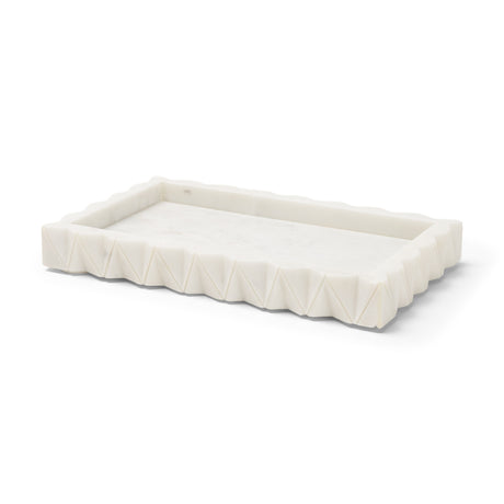 Camellia Rectangular White Marble Scalloped Tray from Mercana - Luna Furniture