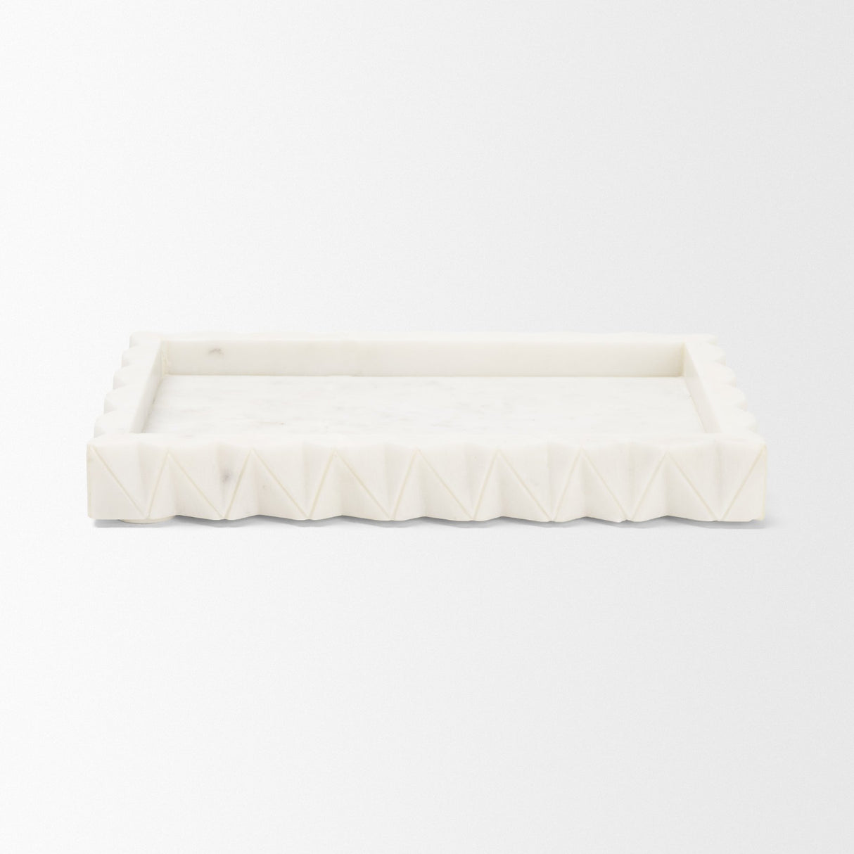 Camellia Rectangular White Marble Scalloped Tray from Mercana - Luna Furniture