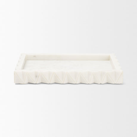 Camellia Rectangular White Marble Scalloped Tray from Mercana - Luna Furniture