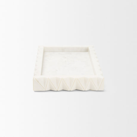Camellia Rectangular White Marble Scalloped Tray from Mercana - Luna Furniture