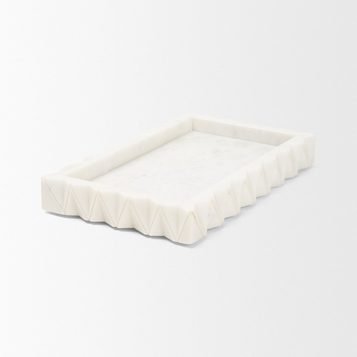 Camellia Rectangular White Marble Scalloped Tray from Mercana - Luna Furniture