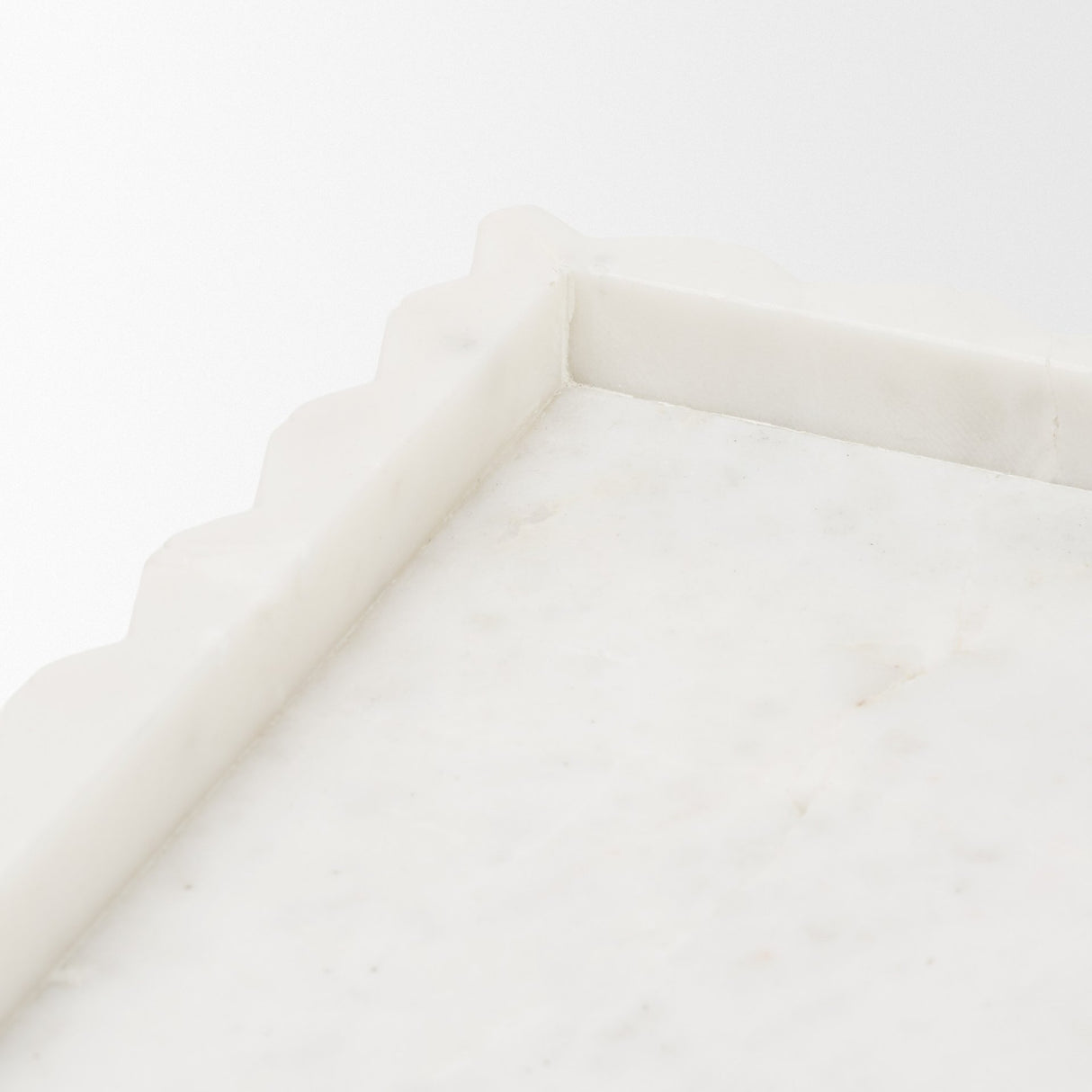 Camellia Rectangular White Marble Scalloped Tray from Mercana - Luna Furniture