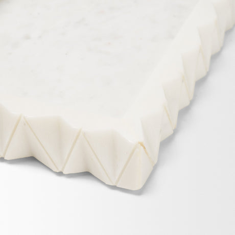 Camellia Rectangular White Marble Scalloped Tray from Mercana - Luna Furniture