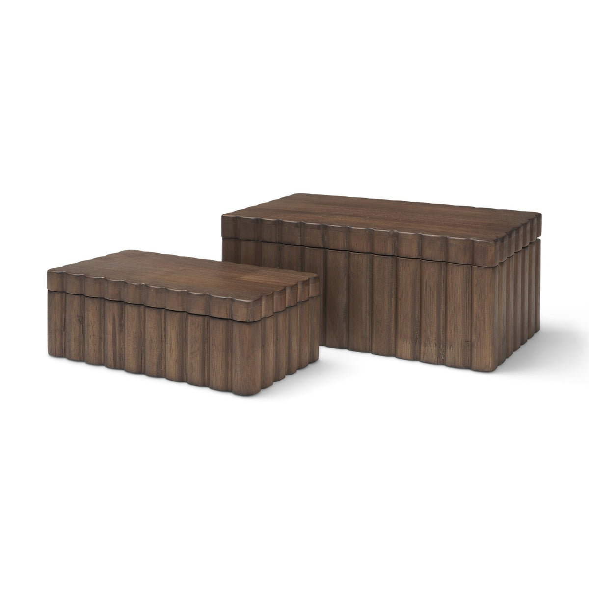 Strata Fluted Walnut Wood Decorative Box Set from Mercana - Luna Furniture