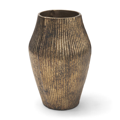 Patine Wide Antiqued Brass Metal Fluted Decorative Vase from Mercana - Luna Furniture