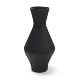 Patine Matte Black Metal Fluted Hourglass Decorative Vase
