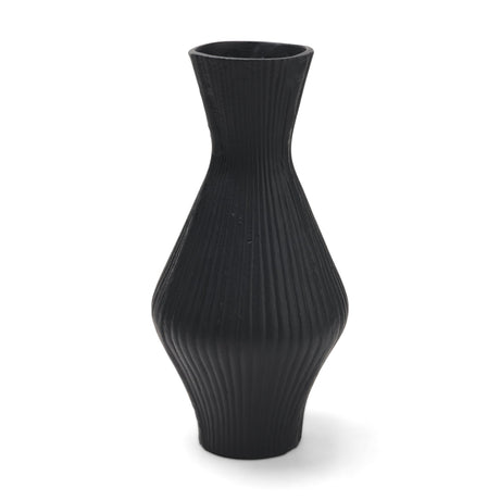 Patine Matte Black Metal Fluted Hourglass Decorative Vase from Mercana - Luna Furniture