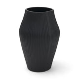 Patine Wide Matte Black Metal Fluted Decorative Vase