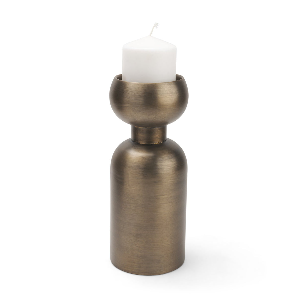 Pelar Large Antiqued Brass Stacked Pillar Candle Holder