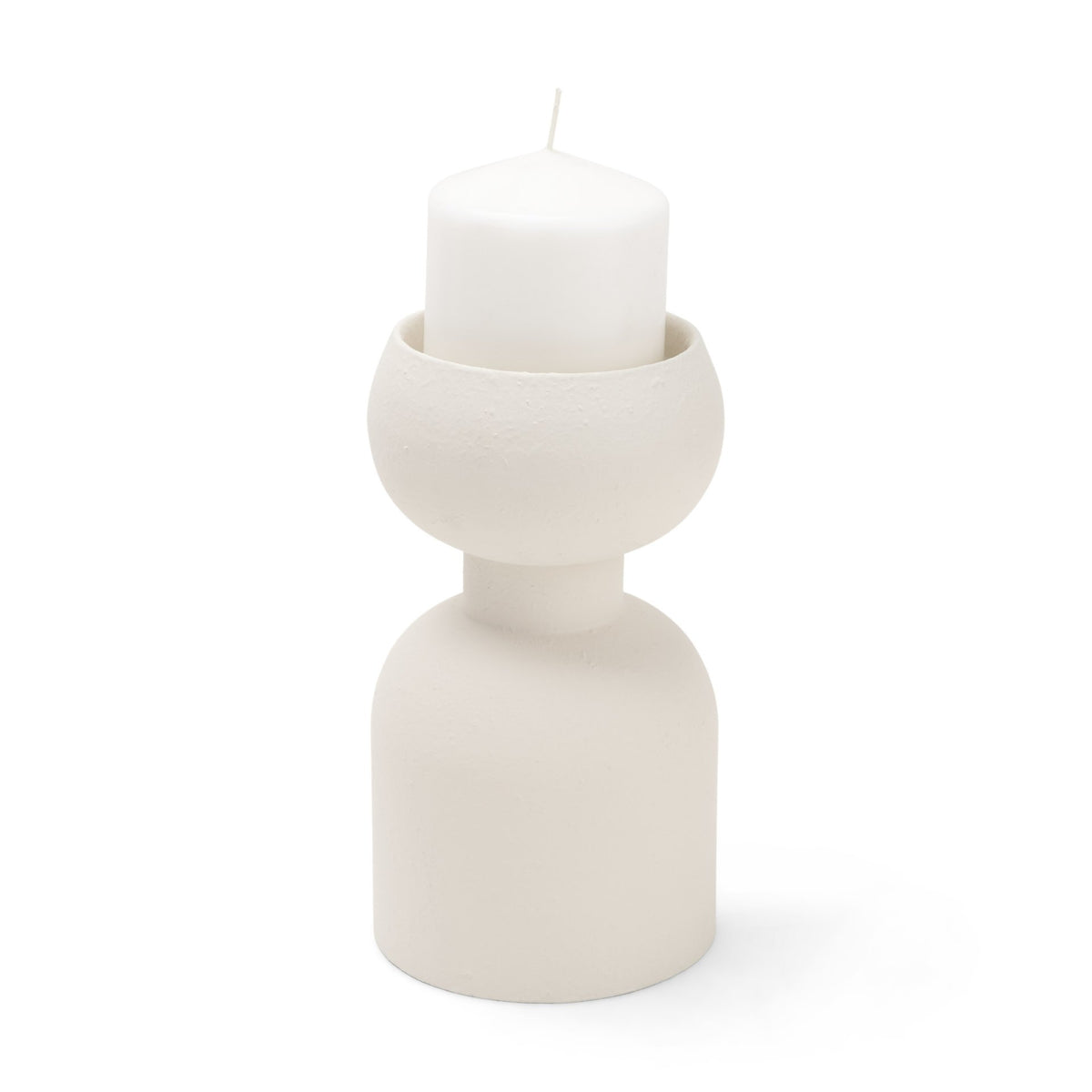 Pelar Small Matte White Metal Stacked Pillar Candle Holder