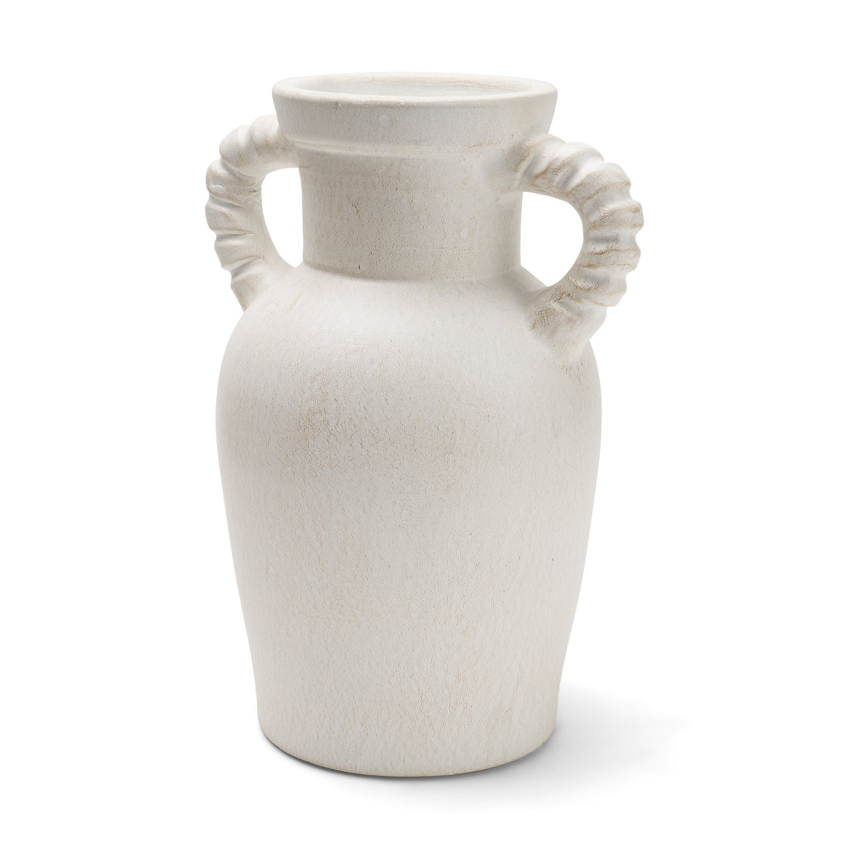 Trenza Small White Ceramic Vase w/ Twisted Handles from Mercana - Luna Furniture