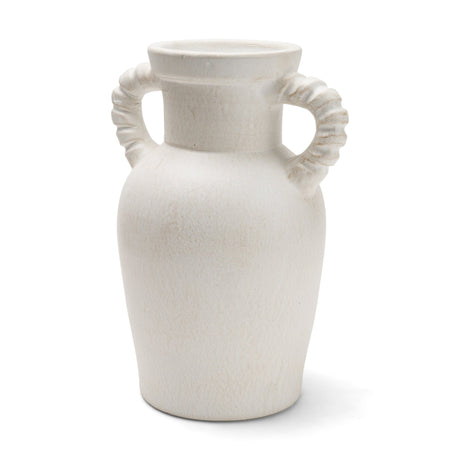 Trenza Small White Ceramic Vase w/ Twisted Handles from Mercana - Luna Furniture