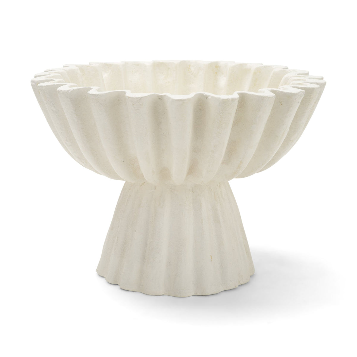 Camelia Fluted White Paper Mache Pedastal Centerpiece Bowl from Mercana - Luna Furniture