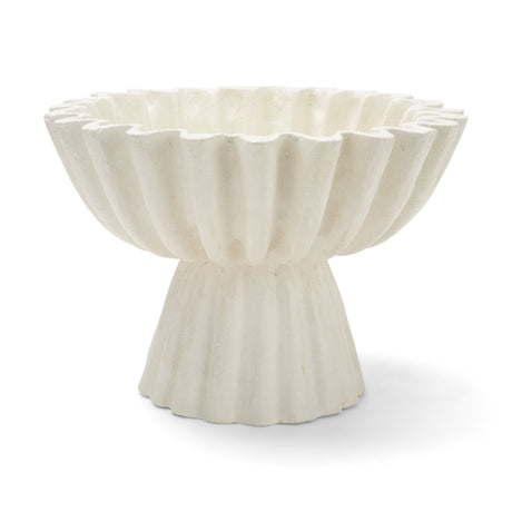 Camelia Fluted White Paper Mache Pedastal Centerpiece Bowl from Mercana - Luna Furniture