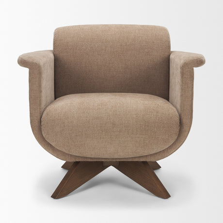 Oskar Chocolate Fabric w/ Brown Wood Base Swivel Accent Chair from Mercana - Luna Furniture