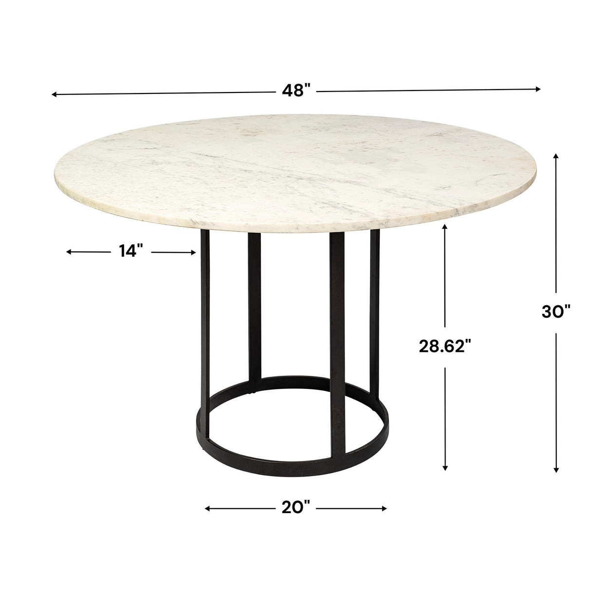 Tanner II 48" Round White Marble Top Black Metal Base Dining Table from Mercana - Luna Furniture