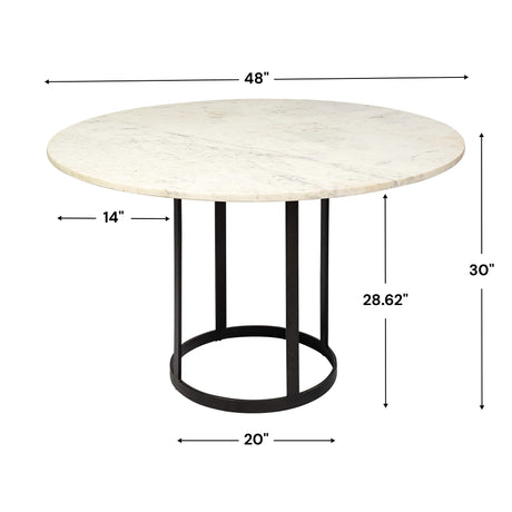 Tanner II 48" Round White Marble Top Black Metal Base Dining Table from Mercana - Luna Furniture