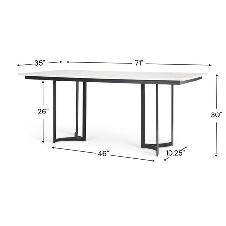 Tanner I 71L x 35W Rectangular White Marble W/ Metal Base Dining Table from Mercana - Luna Furniture