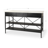 Amika White Marble Top Black Metal Base Kitchen Island from Mercana - Luna Furniture